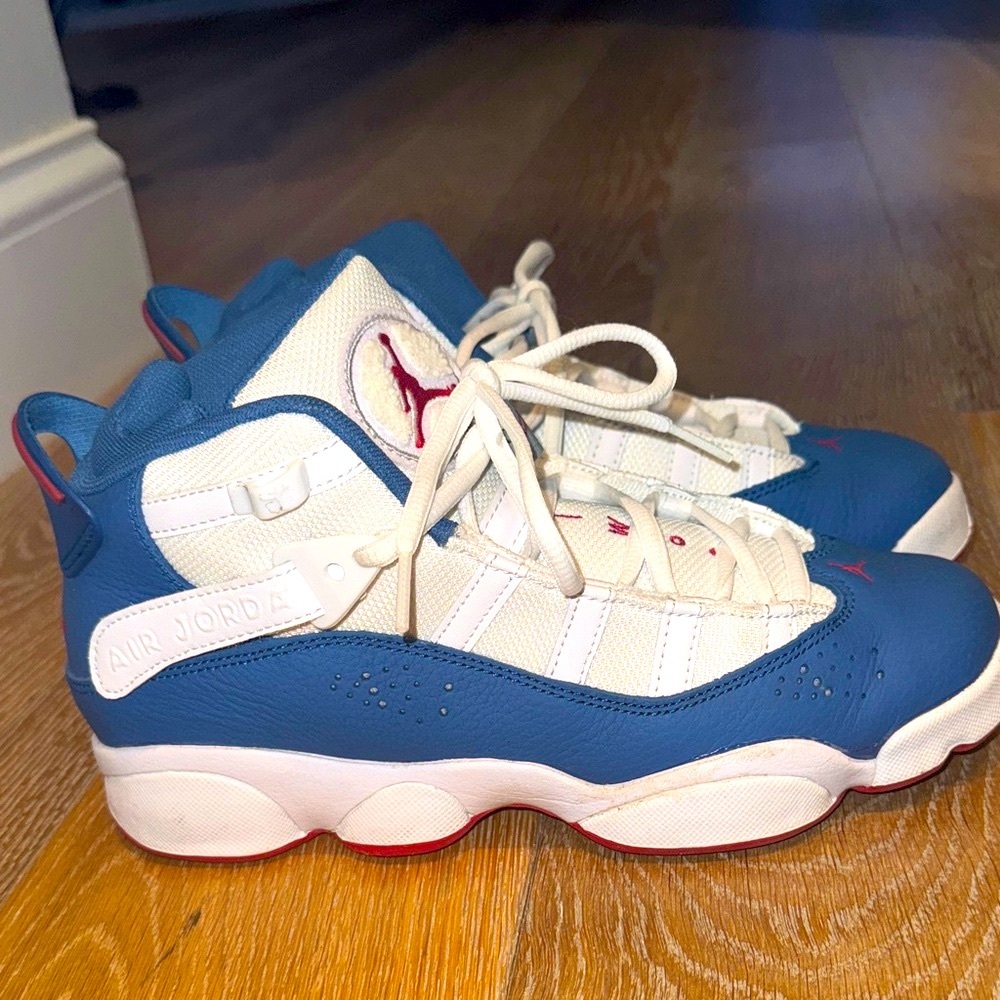Nike Jordan Kids Blue and White Sneakers with Red Accents